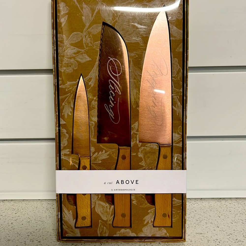 Anthropologie “a cut above” set of 3 knives: chef, breakfast, and paring. NWT.